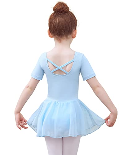 Tancefair Kinder Ballettkleidung Ballettkleid Mädchen Kurzarm Langarm Balletttrikot Tanztrikot Ballettanzug V-Ausschnitt Kostüm Trikot Baumwolle Tanzkleid mit Chiffon Rock Tütü von Tancefair