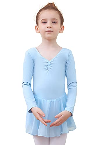 Tancefair Kinder Ballettkleidung Ballettkleid Mädchen Kurzarm Langarm Balletttrikot Tanztrikot Ballettanzug V-Ausschnitt Kostüm Trikot Baumwolle Tanzkleid mit Chiffon Rock Tütü von Tancefair