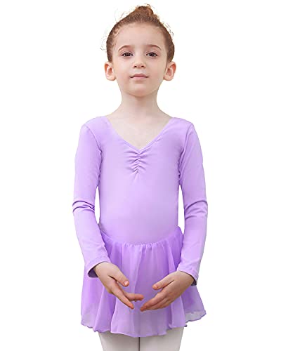 Tancefair Kinder Ballettkleidung Ballettkleid Mädchen Kurzarm Langarm Balletttrikot Tanztrikot Ballettanzug V-Ausschnitt Kostüm Trikot Baumwolle Tanzkleid mit Chiffon Rock Tütü von Tancefair