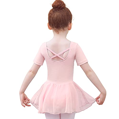 Tancefair Kinder Ballettkleidung Ballettkleid Mädchen Kurzarm Langarm Balletttrikot Tanztrikot Ballettanzug V-Ausschnitt Kostüm Trikot Baumwolle Tanzkleid mit Chiffon Rock Tütü von Tancefair