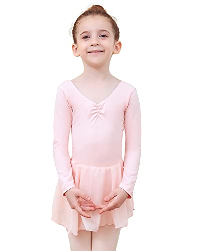 Tancefair Kinder Ballettkleidung Ballettkleid Mädchen Kurzarm Langarm Balletttrikot Tanztrikot Ballettanzug V-Ausschnitt Kostüm Trikot Baumwolle Tanzkleid mit Chiffon Rock Tütü von Tancefair