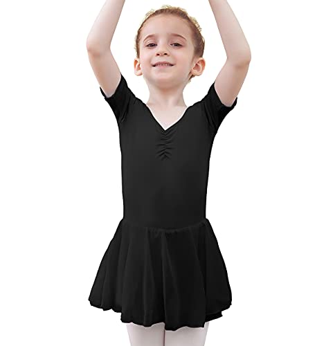 Tancefair Kinder Ballettkleidung Ballettkleid Mädchen Kurzarm Langarm Balletttrikot Tanztrikot Ballettanzug V-Ausschnitt Kostüm Trikot Baumwolle Tanzkleid mit Chiffon Rock Tütü von Tancefair