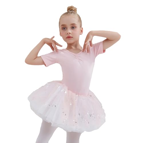 Tancefair Mädchen Ballettkleid Baumwolle Gymnastik Tanz Trikot mit Pailletten Rock Ballett Trikot Ballerina Outfit von Tancefair