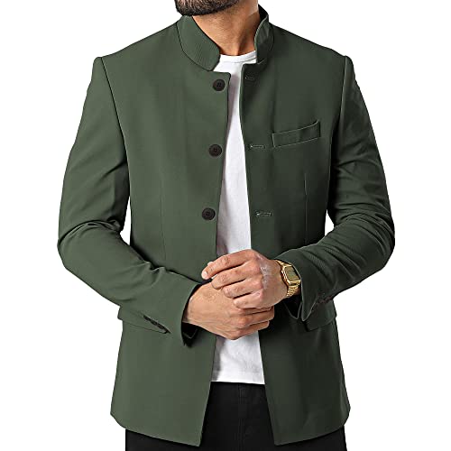 Herren-Blazer, Jacken, Ständer, Mandarinenkragen, leicht, gefüttert, Business-Kleid, Sportmäntel, Dunkelgrün, L Herren-Blazer, Jacken, Ständer, Mandarinenkragen, leicht, gefüttert, Business-Kleid, Sportmäntel, Dunkelgrün, L von Tankaneo