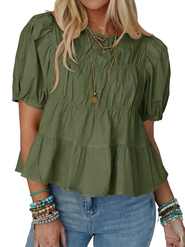 Tankaneo Damen Sommer Babydoll Tops Baumwolle Puffärmel T-Shirts Gesmokte Schößchen Bluse Casual Loose Fit Oberteile.Armeegrün.XXL Tankaneo Damen Sommer Babydoll Tops Baumwolle Puffärmel T-Shirts Gesmokte Schößchen Bluse Casual Loose Fit Oberteile.Armeegrün.XXL von Tankaneo
