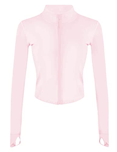 Tanming Damen Trainingsjacke mit durchgehendem Reißverschluss, nahtlos, Laufen, Yoga, schmale Passform, Pink, XS von Tanming