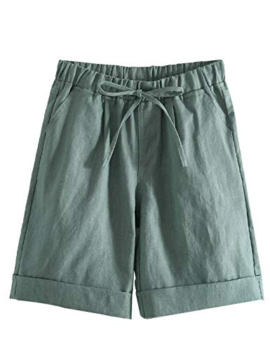 Tanming Damen Sommer Casual Elastische Kordelzug Rollsaum Bermuda Shorts mit Gürtel, Grün , XX-Large von Tanming