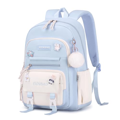 Tanou Schulrucksack Mädchen Teenager Schulranzen Kinder, Große Kapazität Schulrucksack für Mädchen der 3. bis 7. Klasse, Leichter Nylon Schultasche Kawaii für Schule Reisen Lässige, Blau von Tanou