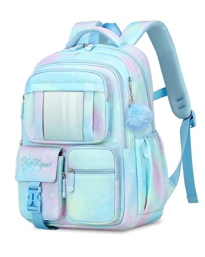 Tanou Schultasche Mädchen Rucksack Schule Mädchen, Schulrucksack für Mädchen der 1. bis 4. Klasse, Atmungsaktiv Wasserabweisender Nylon Kinder Schulranzen, Blau von Tanou