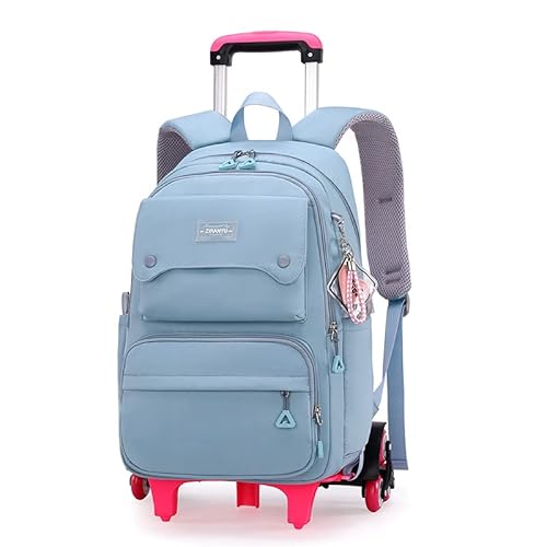 Tanou Trolley Rucksack mit 6 Rollen, 16 Zoll Leichte Schulranzen mit Rollen für Mädchen in der Grundschule, Abnehmbare Schulrucksack Trolley für Schule Reisen, 8-14 Jahren, Blau von Tanou