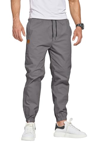 Tansozer Cargohose Herren Jogginghose Herren Baumwolle Herren Hose Chino Cargo Hose Sporthose Casual Freizeithose Trousers Elastische Taille mit Kordelzug Sweatpants Herren mit Taschen Grau 2XL von Tansozer