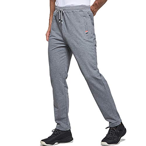 Tansozer Jogginghose Herren Baumwolle Sporthose Lang Ohne Bündchen mit reißverschluss Taschen Grau 2XL von Tansozer