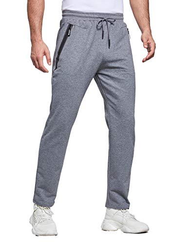 Tansozer Jogginghose Herren Baumwolle Trainingshose Männer Sporthose Herren Lang Fitness Hosen Herren Reissverschluss Taschen Ohne Bündchen Grau L von Tansozer