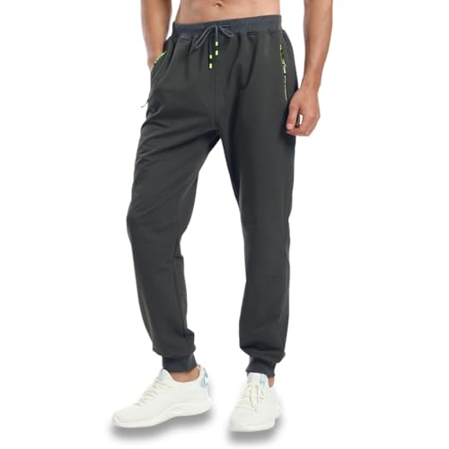 Tansozer Jogginghose Herren Baumwolle Sporthose Männer Lang Trainingshose mit Reißverschluss Taschen Dunkelgrau XXL von Tansozer