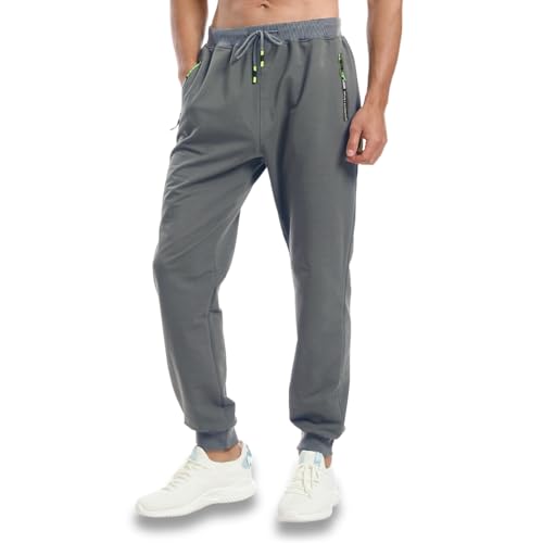 Tansozer Jogginghose Herren Baumwolle Sporthose Männer Lang Trainingshose mit Reißverschluss Taschen Grau 3XL von Tansozer