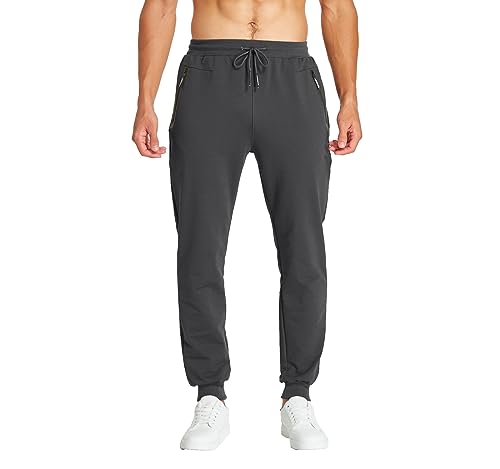 Tansozer Jogginghose Herren Baumwolle Trainingshose Herren Sporthose Herren Lang Hosen Männer Reissverschluss Taschen Neu Grau 2XL von Tansozer