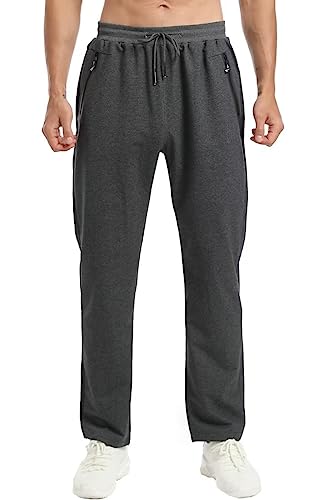 Tansozer Jogginghose Herren Baumwolle Trainingshose Männer Sporthose Herren Lang Fitness Hosen Herren Reissverschluss Taschen Ohne Bündchen Neu Grau 2XL von Tansozer