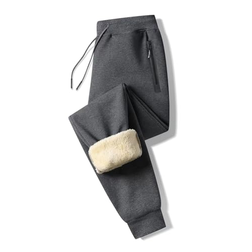 Tansozer Jogginghose Herren Baumwolle Winter Fleece Sweathose Herren Hose Trainingshose Herren Lang mit Gummizug Reißverschluss Taschen Dunkelgrau 2XL von Tansozer