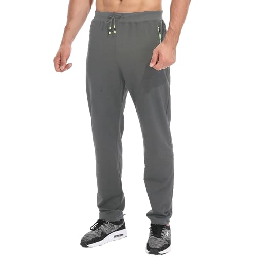 Tansozer Jogginghose Herren Ohne Bündchen mit reißverschluss Taschen Freizeit Baumwolle(Gray 3XL) von Tansozer