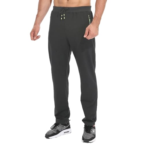 Tansozer Jogginghose Herren Ohne Bündchen mit reißverschluss Taschen Freizeit Baumwolle(Dunkelgrau M) von Tansozer