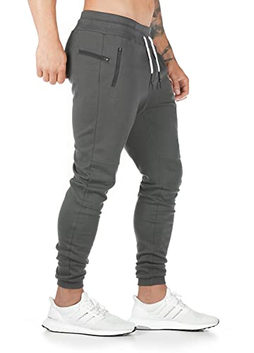 Tansozer Jogginghose Herren Trainingshose Herren Hose Slim Fit Sporthose Herren Lang Baumwolle Sweatpants Herren Trackpants Herren mit Reißverschlusstaschen Grau XL von Tansozer