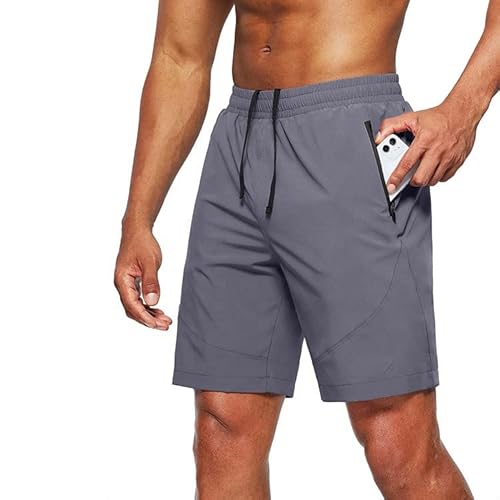 Tansozer Kurze Hosen Herren Sport Shorts Herren Sommer Running Gym Shorts Fitness Sweat Jogging Shorts Sweatshorts Laufshorts Kurze Hose Männer mit Reißverschlusstaschen Grau 3XL von Tansozer