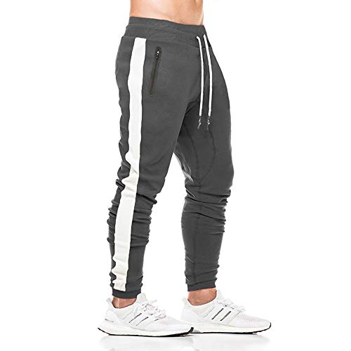 Tansozer Trainingshose Herren Lang Jogginghose Gym Sporthose Männer Sweatpants Herren Reissverschluss Trackpants mit Gummizug Sport Jogging Hose Herren Fitness Grau M von Tansozer