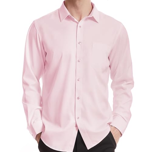 Tapata Herren Hemden Solid Langarm Stretch Formales Hemd Business Casual Bluse, Pink, Small von Tapata