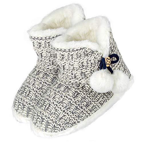 Tarjane Damen Hausschuhe mit Bommel extra warm Wellness Hausstiefel Booties - Black&White - 38/39 von Tarjane