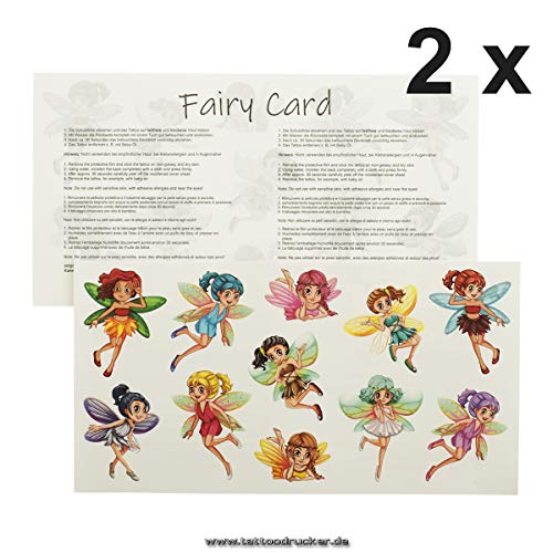 2 x Fairy Tattoo Card - 22 bunte zauberhafte Feen - Temporäre Kinder Haut Tattoos (2) von Tattoodrucker