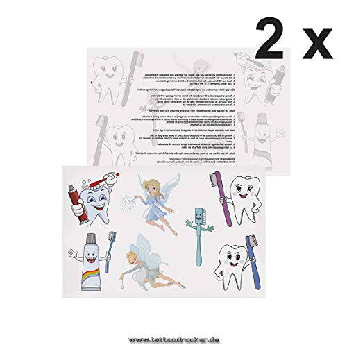 2 x Zahnarzt Tattoo Karte - 7 verschiedene Zahnfee Zahni Kinder Tattoos - temporäry Tattoos 2) von Tattoodrucker