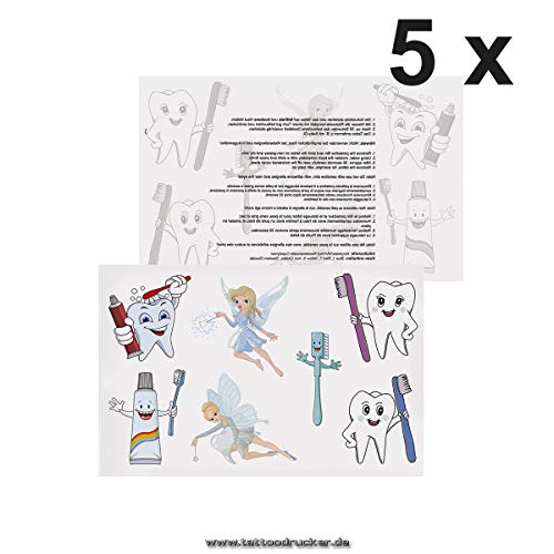 5 x Zahnarzt Tattoo Karte - 35 verschiedene Zahnfee Zahni Kinder Tattoos - temporäry Tattoos (5) von Tattoodrucker