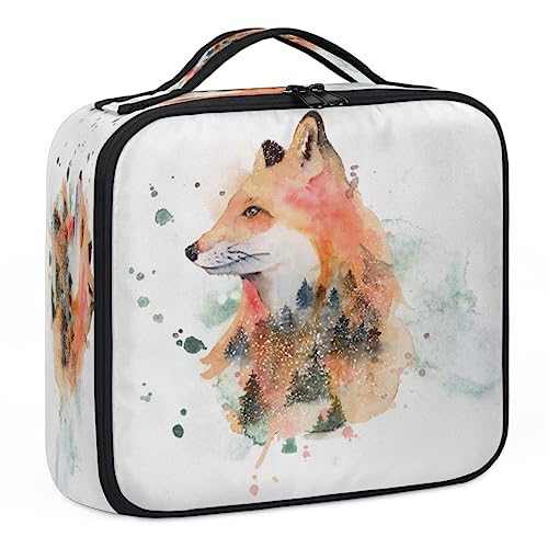 Aquarell-Fox-Schminkkoffer, Make-up-Organizer-Tasche für Make-up-Künstler, 2-lagig, 25,4 cm, Reise-Zugkoffer, Make-up-Tasche für Kosmetik, Friseure, Nageltechnik, Aquarell-Waldfuchs, 26,7 x 22,9 x 8,9 von Tavisto