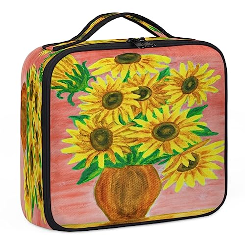 Aquarell-Sonnenblumen-Make-up-Koffer, Make-up-Organizer-Tasche für Make-up-Künstler, 2-lagig, 25,4 cm, Reise-Zugkoffer, Make-up-Tasche für Kosmetik, Friseure, Nail Tech, Aquarell-Sonnenblumen, 26,7 x von Tavisto