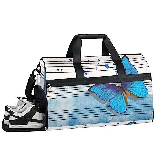 Blooming Flower Skull Turnbeutel, Sport Turnbeutel mit Nassfach & Schuhfach, Turnbeutel für Damen, Turnbeutel für Männer, Workout Tasche, Sporttasche, Weekender Bag mit Schuhfach, blau mit von Tavisto