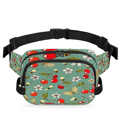 Bunny Sweet Rabbit Bauchtasche mit doppeltem Reißverschluss, langlebig, wasserdicht, leicht und bequem für Damen und Herren, Schmetterling Biene Kirsche Blume von Tavisto