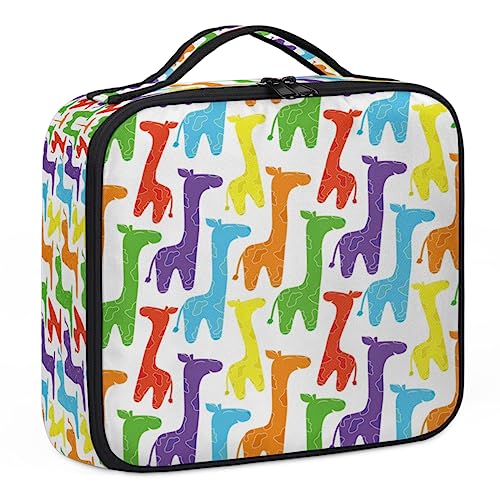 Bunte Cartoon-Giraffen-Make-up-Koffer, Make-up-Organizer-Tasche für Make-up-Künstler, 2-lagig, 25,4 cm, Reise-Zugkoffer, Make-up-Tasche für Kosmetik, Friseure, Nageltechnik, bunte Cartoon-Giraffe, von Tavisto