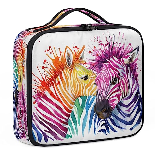 Bunte schöne Zebras Make-up-Koffer, Make-up-Organizer-Tasche für Make-up-Künstler, 2-lagig, 25,4 cm, Reise-Zugkoffer, Make-up-Tasche für Kosmetik, Friseure, Nageltechnik, bunte schöne Zebras, 26,7 x von Tavisto