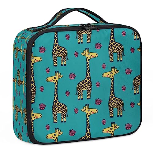 Cartoon-Giraffen-Make-up-Koffer, Make-up-Organizer-Tasche für Make-up-Künstler, 2-lagig, 25,4 cm, Reisezugkoffer, Make-up-Tasche für Kosmetik, Friseure, Nageltechnik, Cartoon-Giraffe, 26,7 x 22,9 x von Tavisto