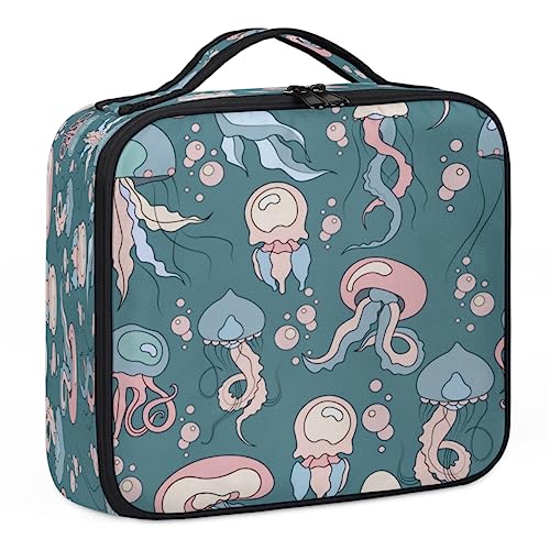 Cartoon-Quallen-Make-up-Tasche, Make-up-Organizer-Tasche für Make-up-Künstler, 2-lagig, 25,4 cm, Reise-Zugkoffer, Make-up-Tasche für Kosmetik-Friseure, Nageltechnik, Cartoon-Quallen, 26,7 x 22,9 x 8,9 von Tavisto