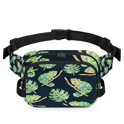 Celadon-Stil Huhn Durable Waterproof Fanny Pack with Double Zipper Closure - Organize Your Essentials with Ease - Lightweight and Comfortable for Men and Women, Chamäleon-Blatt-Zweig von Tavisto