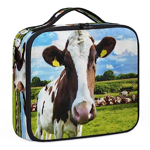 Dairy Cattle Farm Make-up-Koffer, Make-up-Organizer-Tasche für Make-up-Künstler, 2-lagig, 25,4 cm, Reisezugkoffer, Make-up-Tasche für Kosmetik-Friseure, Nageltechnik, Milchviehfarm, 26,7 x 22,9 x 8,9 von Tavisto