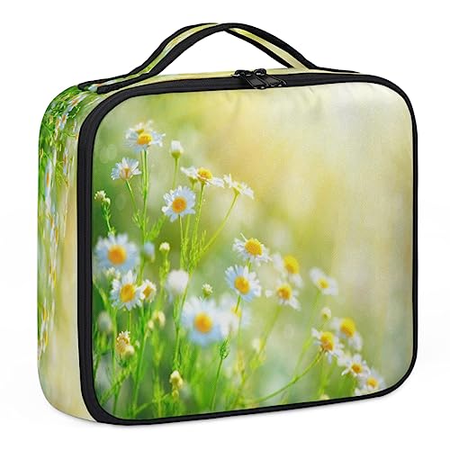 Daisy Sunshine Make-up-Koffer, Make-up-Organizer-Tasche für Make-up-Künstler, 2-lagig, 25,4 cm, Reise-Zugkoffer, Make-up-Tasche für Kosmetik, Friseure, Nail Tech, Daisy Sunshine, 26,7 x 22,9 x 8,9 cm, von Tavisto