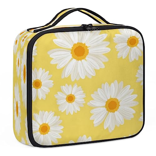 Daisy Yellow Makeup Case, Makeup Organizer Bag for Make up Artist, 2 Layer 10 IN Travel Train Case Makeup Bag for Cosmetic Hairstylist Nail Tech, Daisy Yellow, 10.5x9x3.5, Gänseblümchen,, 10.5x9x3.5 von Tavisto