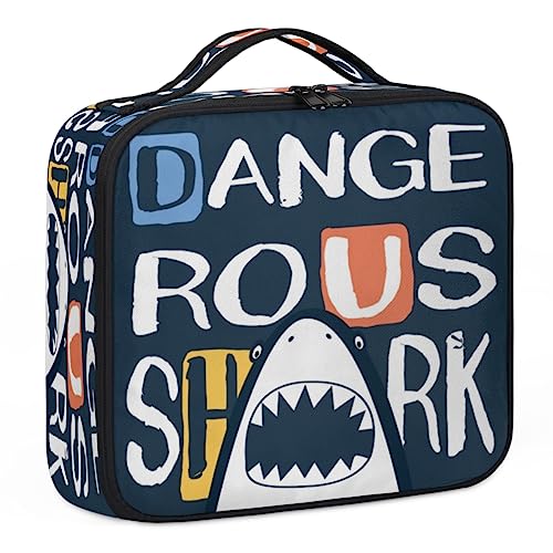 Dangerous Shark Make-up-Koffer, Make-up-Organizer-Tasche für Make-up-Künstler, 2-lagig, 25,4 cm, Reisezugkoffer, Make-up-Tasche für Kosmetik-Friseure, Nageltechnik, gefährlicher Hai, 26,7 x 22,9 x 8,9 von Tavisto