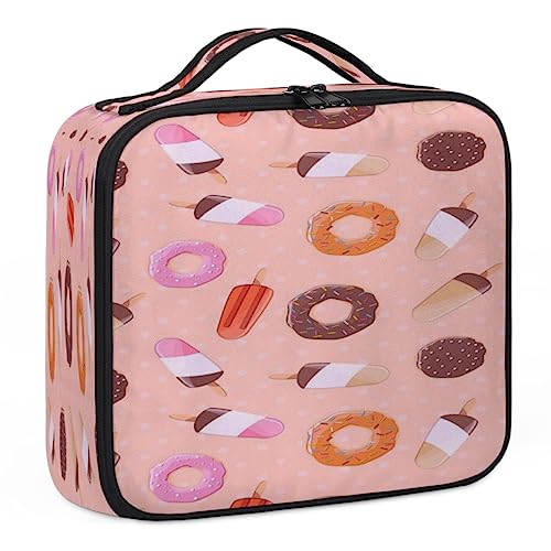 Donut-Eiscreme-Make-up-Koffer, Make-up-Organizer-Tasche für Make-up-Künstler, 2-lagig, 25,4 cm, Reise-Zugkoffer, Make-up-Tasche für Kosmetik, Friseure, Nageltechnik, Donut-Eiscreme, 26,7 x 22,9 x 8,9 von Tavisto