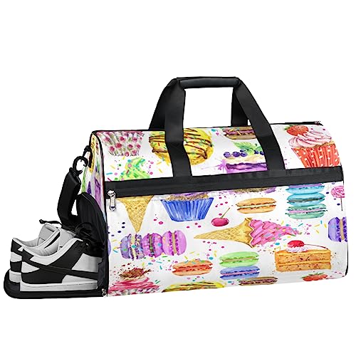 Eiscreme Muster Turnbeutel, Sport Turnbeutel mit Nassfach & Schuhfach, Turnbeutel für Damen, Turnbeutel für Herren, Workout Tasche, Sporttasche, Weekender Bag mit Schuhfach, Eiscreme-Muster, von Tavisto