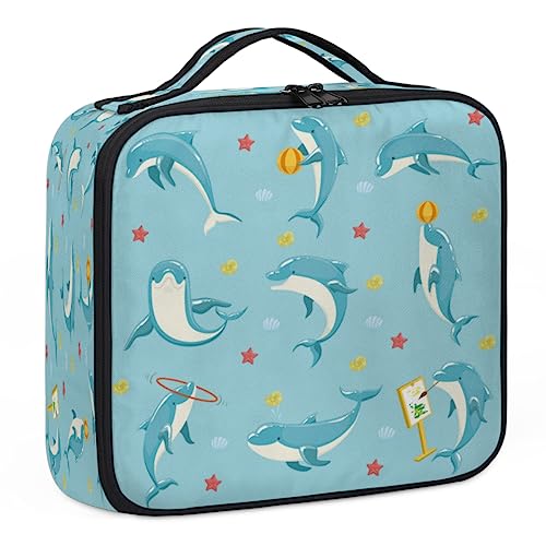 Excellent Dolphins Make-up-Koffer, Make-up-Organizer-Tasche für Make-up-Künstler, 2-lagig, 25,4 cm, Reise-Zugkoffer, Make-up-Tasche für Kosmetik, Friseure, Nageltechnik, ausgezeichnete Delfine, 26,7 x von Tavisto