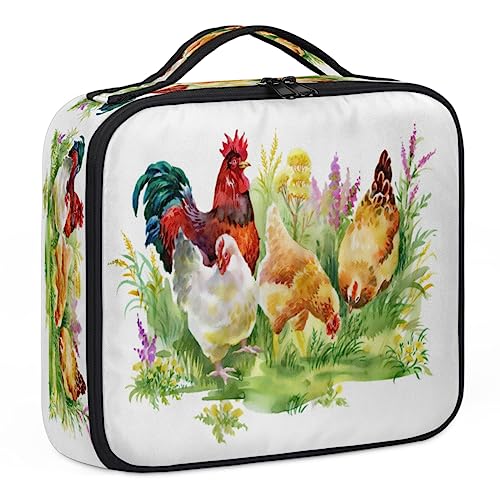 Farmhouse Hahn Huhn Henne Make-up-Koffer, Make-up-Organizer-Tasche für Make-up-Künstler, 2-lagig, 25,4 cm, Reisezugkoffer, Make-up-Tasche für Kosmetik, Friseure, Nageltechnik, Bauernhaus, Hahn, Huhn, von Tavisto