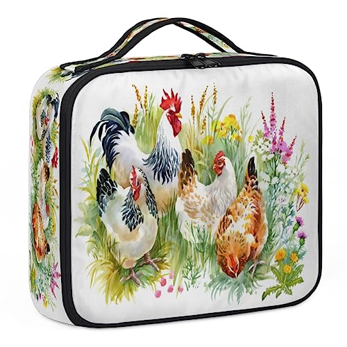 Farmhouse Huhn Henne Make-up-Koffer, Make-up-Organizer-Tasche für Make-up-Künstler, 2-lagig, 25,4 cm, Reise-Zugkoffer, Make-up-Tasche für Kosmetik, Friseure, Nageltechnik, Bauernhaus, Hühner-Henne, von Tavisto